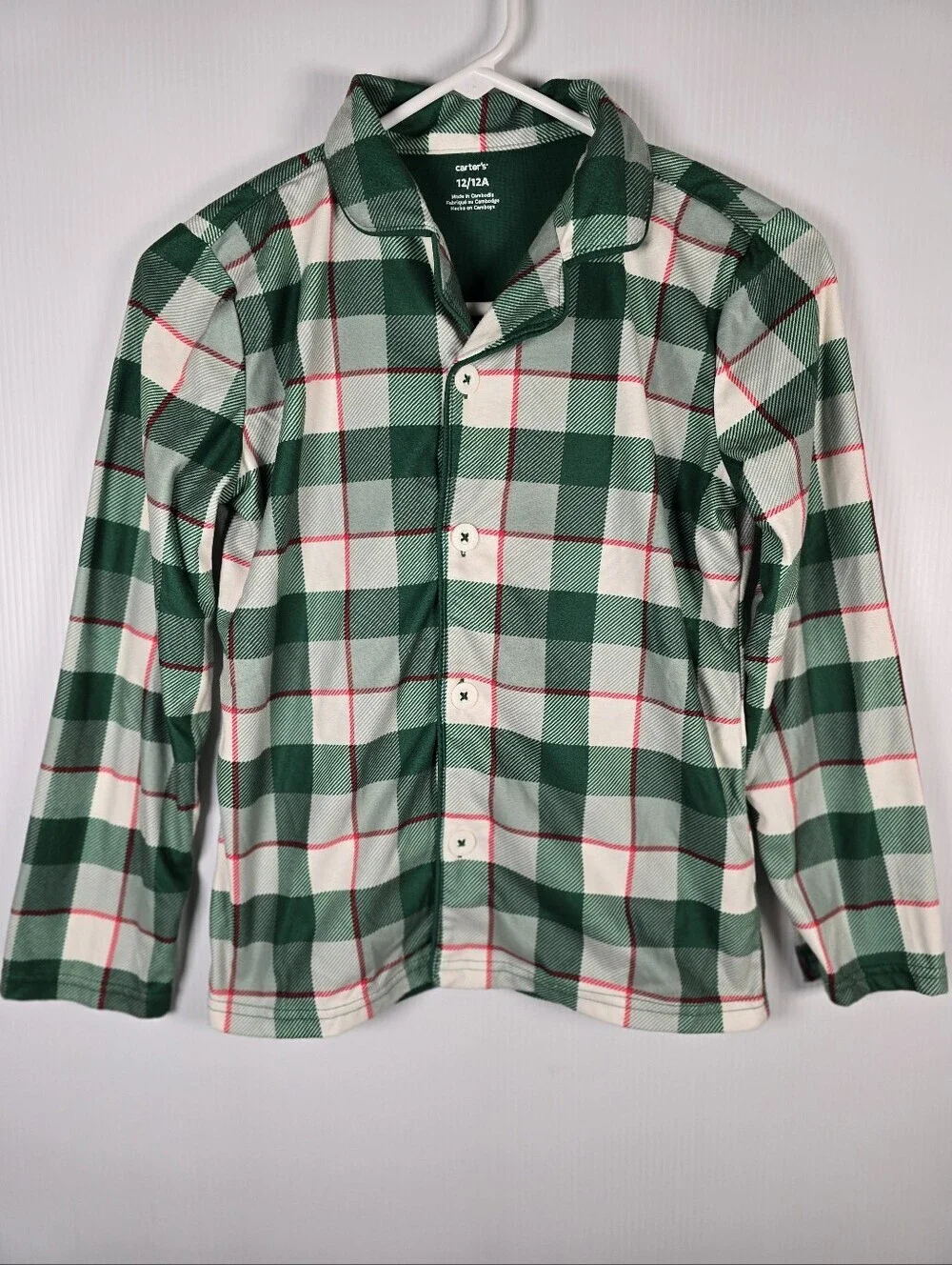 NWOT Carter's Green, Red and White Plaid Button-Front Pajama Set Boys Size 12